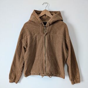 Ardene Brown Corduroy Drop Shoulder Hooded Zip-Up Jacket Size M